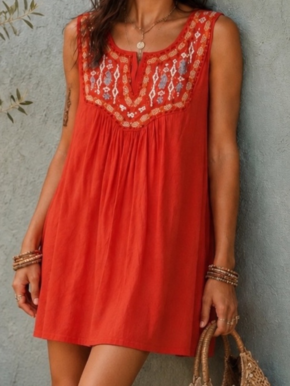 Paprika Shift Dress •  Mini Dress • Small • Red / Orange • Western